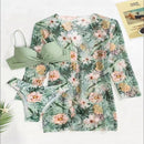 Conjunto Biquíni 3 Peças Feminino Cintura Alta Floral