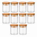 Kit 10 Potes Herméticos de Vidro 200ml com Tampa de Bambu