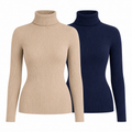Kit 2 Blusas Femininas de Tricô Gola Alta Cacharrel Manga Longa | CozyBasics