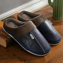 Pantufa Masculina de Couro Impermeável Antiderrapante para Inverno