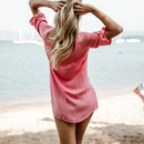 Saída de Praia Feminina Chemise Manga Longa com Bolsos