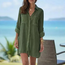 Saída de Praia Feminina Chemise Manga Longa com Bolsos