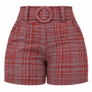 Short Feminino Cintura Alta Mesclado com Cinto Fixo e Bolsos