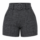 Short Feminino Cintura Alta Mesclado com Cinto Fixo e Bolsos