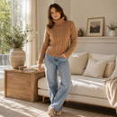Suéter Feminino de Tricô Gola Alta Trançado | PureWarmth