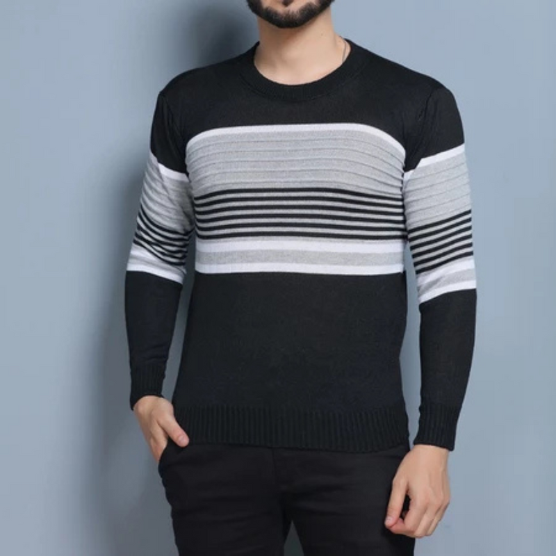 Suéter Masculino de Tricô com Gola Redonda e Manga Longa em Lã