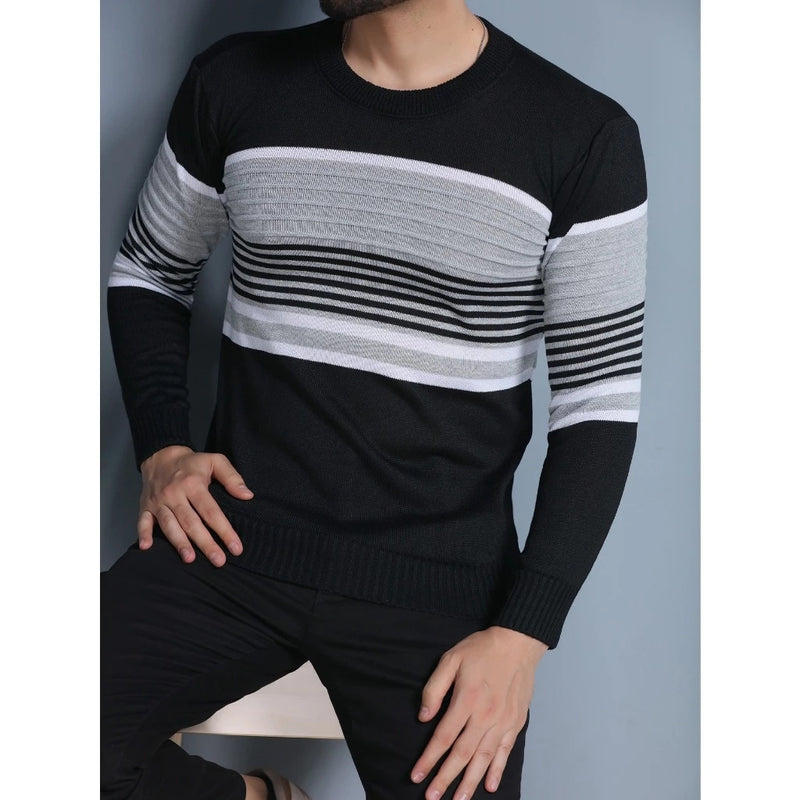 Suéter Masculino de Tricô com Gola Redonda e Manga Longa em Lã