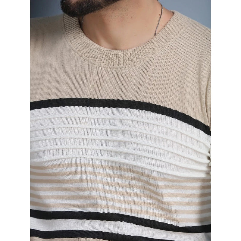 Suéter Masculino de Tricô com Gola Redonda e Manga Longa em Lã