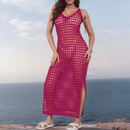 Vestido Saída de Praia Feminino Longo em Crochê Rendado