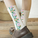 Meias Florais Bordadas a Mão Vintage | Kit 5 Pares